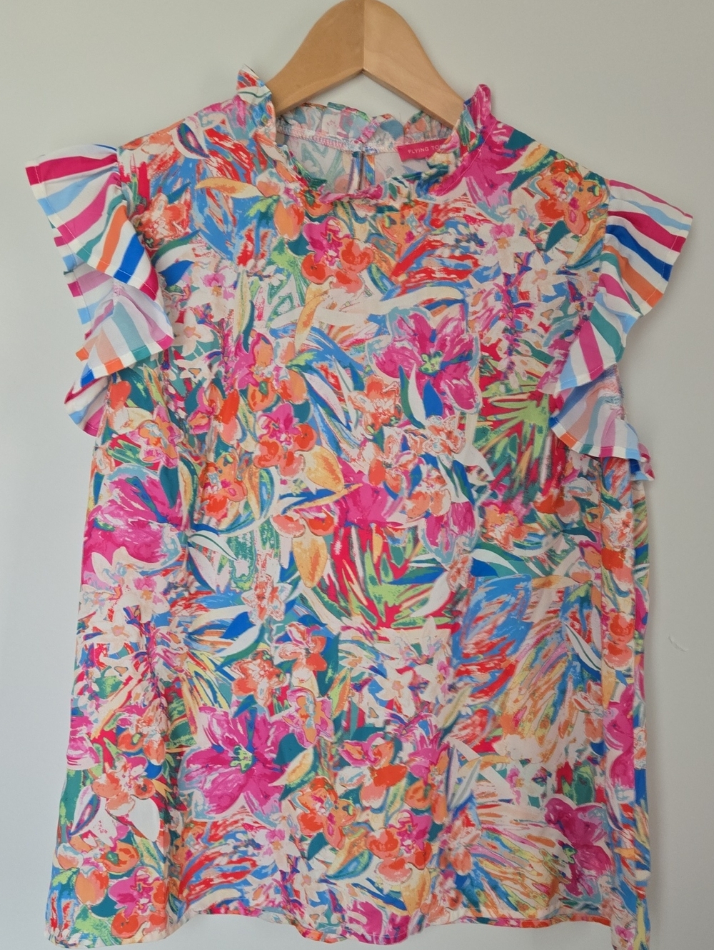 EUC Flying Tomato Pink Multicolor Ruffle Top
